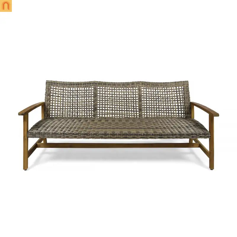 Sofa Outdoor Acacia Wood Grey Rattan Cover 3 Seater Weatherproof Cozy