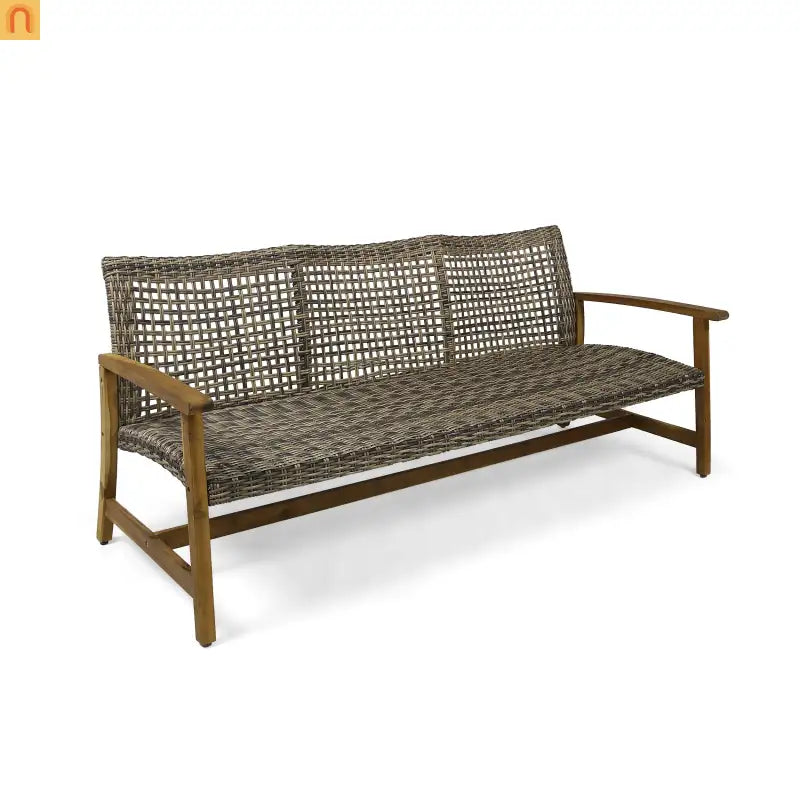 Sofa Outdoor Acacia Wood Grey Rattan Cover 3 Seater Weatherproof Cozy