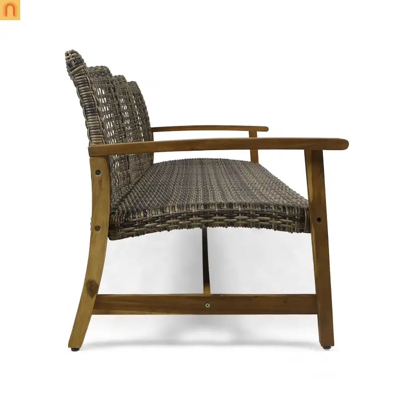 Sofa Outdoor Acacia Wood Grey Rattan Cover 3 Seater Weatherproof Cozy
