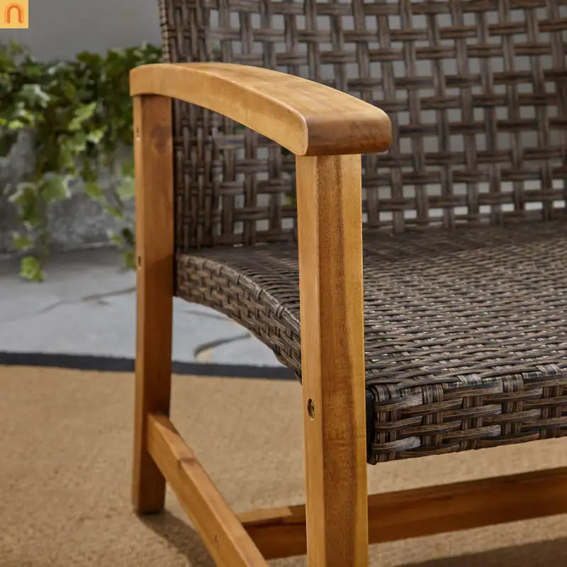 Sofa Outdoor Acacia Wood Grey Rattan Cover 3 Seater Weatherproof Cozy