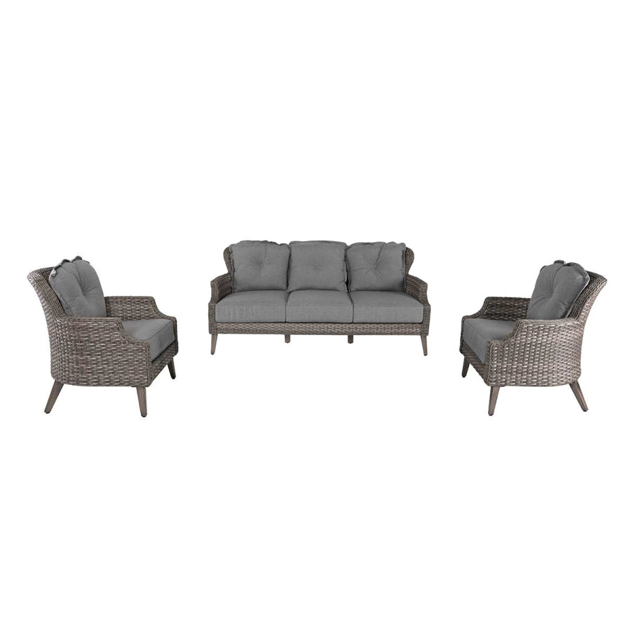 The Tenaya 3-Piece Wicker Rattan Luxury Outdoor Sofa Set with Stationary Chairs