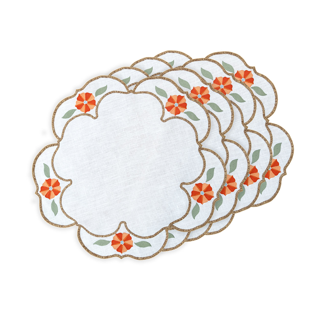 Hand Embroidered Heirloom Petals Placemats 16" round (Set of 4)