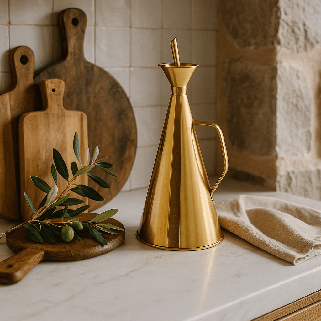 The Belmont Stainless Steel Oil Cruet with Gold Finish