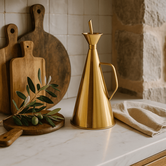 The Belmont Stainless Steel Oil Cruet with Gold Finish