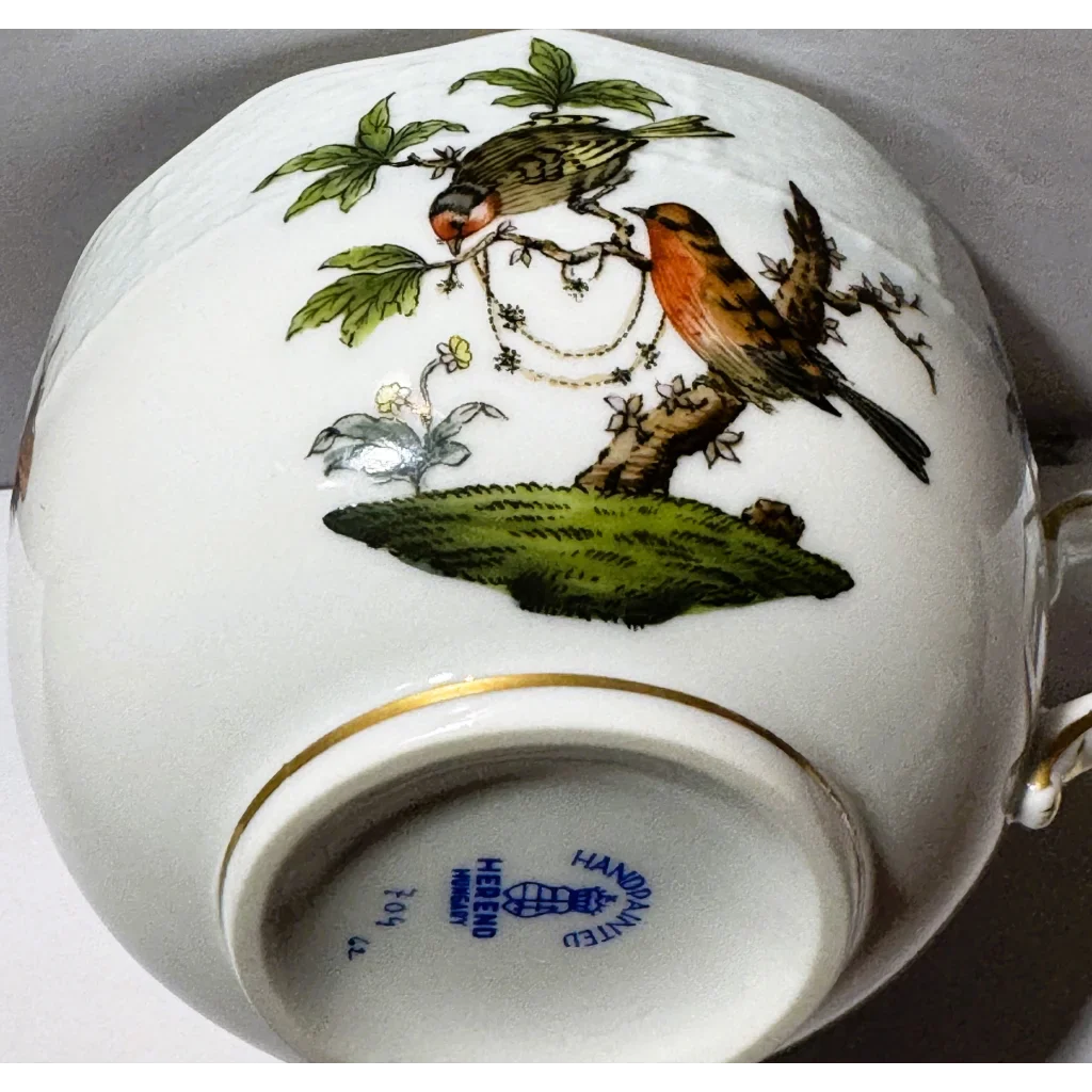 🕊 Vintage Herend Rothschild Bird Porcelain Teacup | Hand‑Painted with Gold Trim