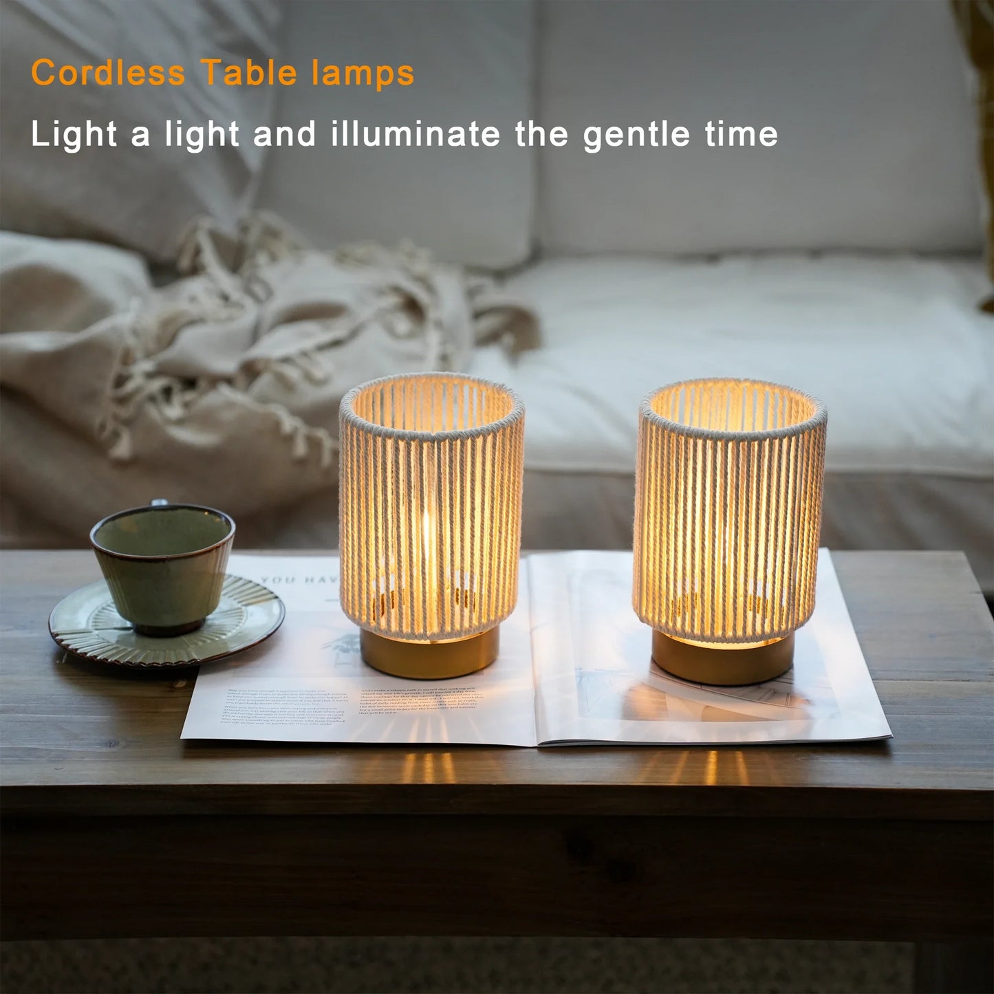 Set of 2 Braided Cotton Rope Table Lamp 6.5" Tall