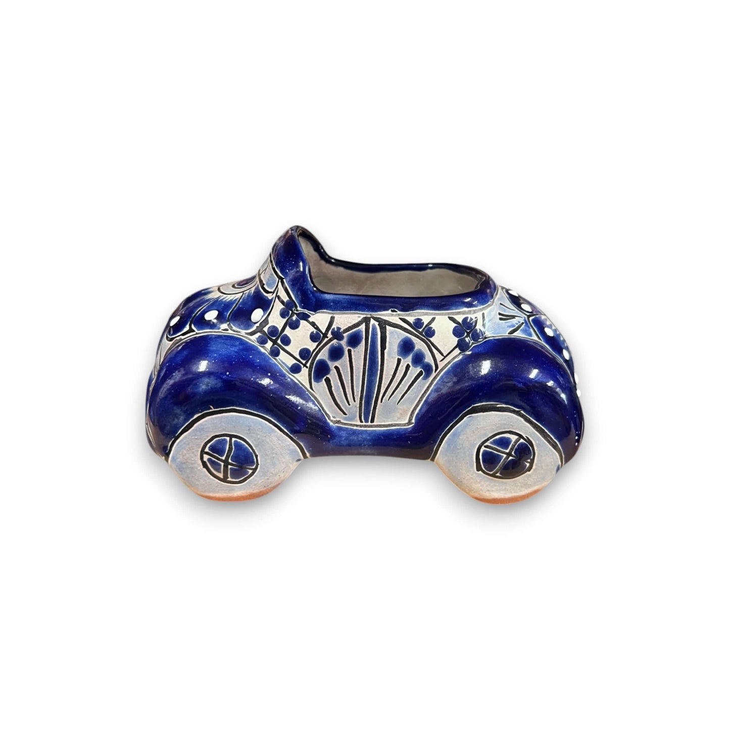 Small Talavera Car Planter | Blue & White Handmade Ceramic Pot