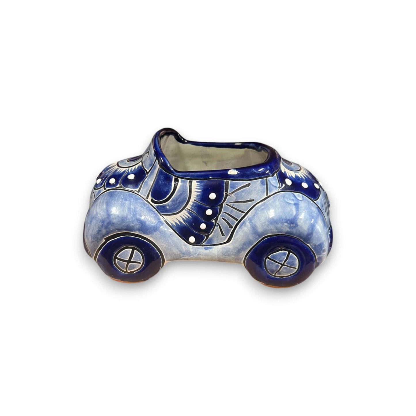Small Talavera Car Planter | Blue & White Handmade Ceramic Pot