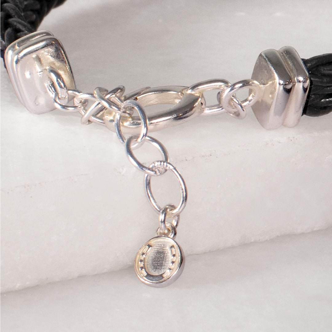 Tally - Braided Leather Horseshoe Coin Bracelet in Brown