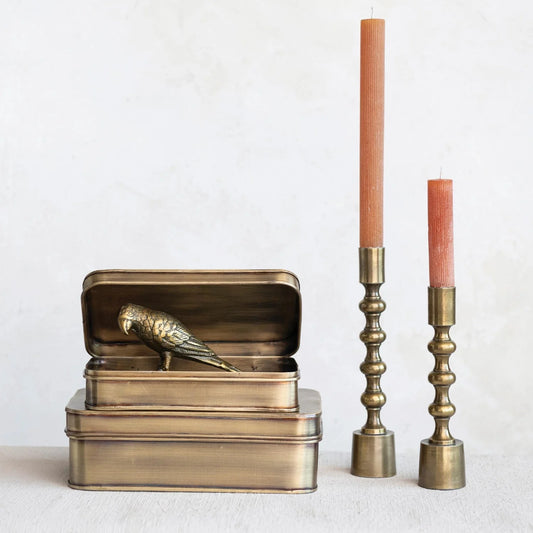 Solid Brass Taper Candle Holders, Antique Gold Finish, Set of 2
