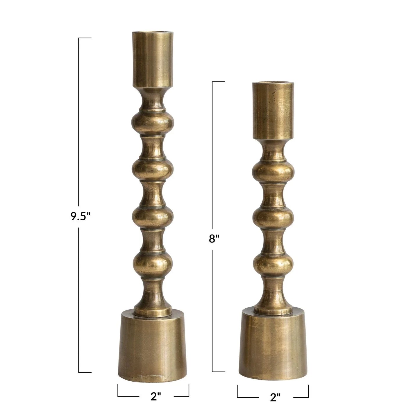 Solid Brass Taper Candle Holders, Antique Gold Finish, Set of 2