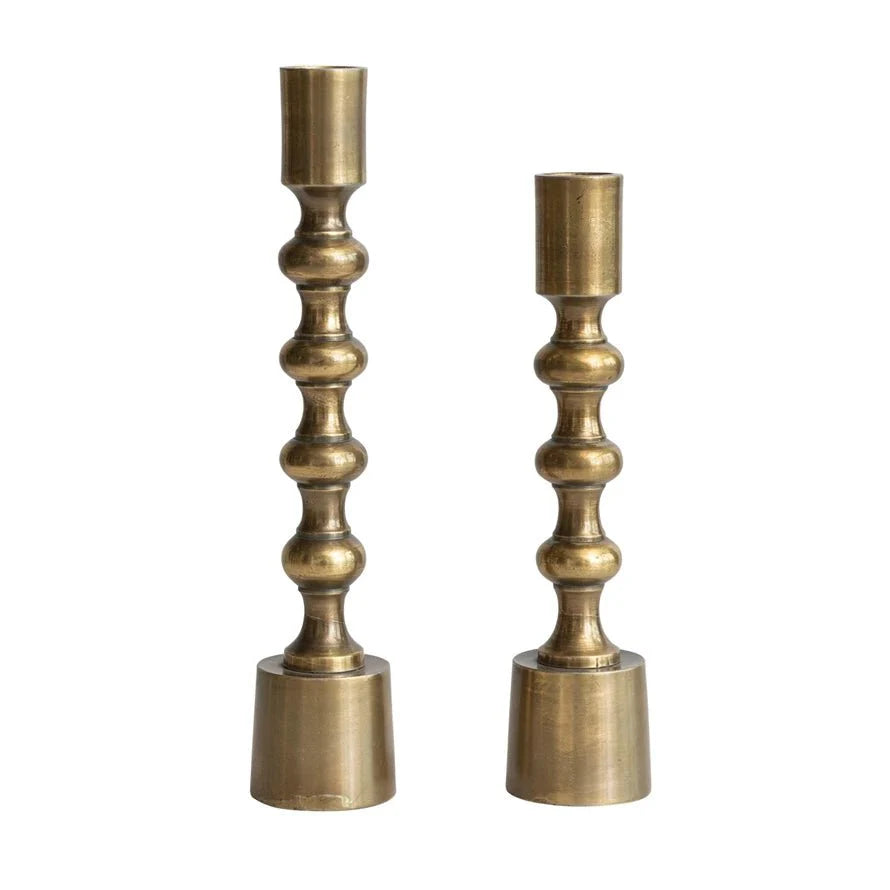Solid Brass Taper Candle Holders, Antique Gold Finish, Set of 2