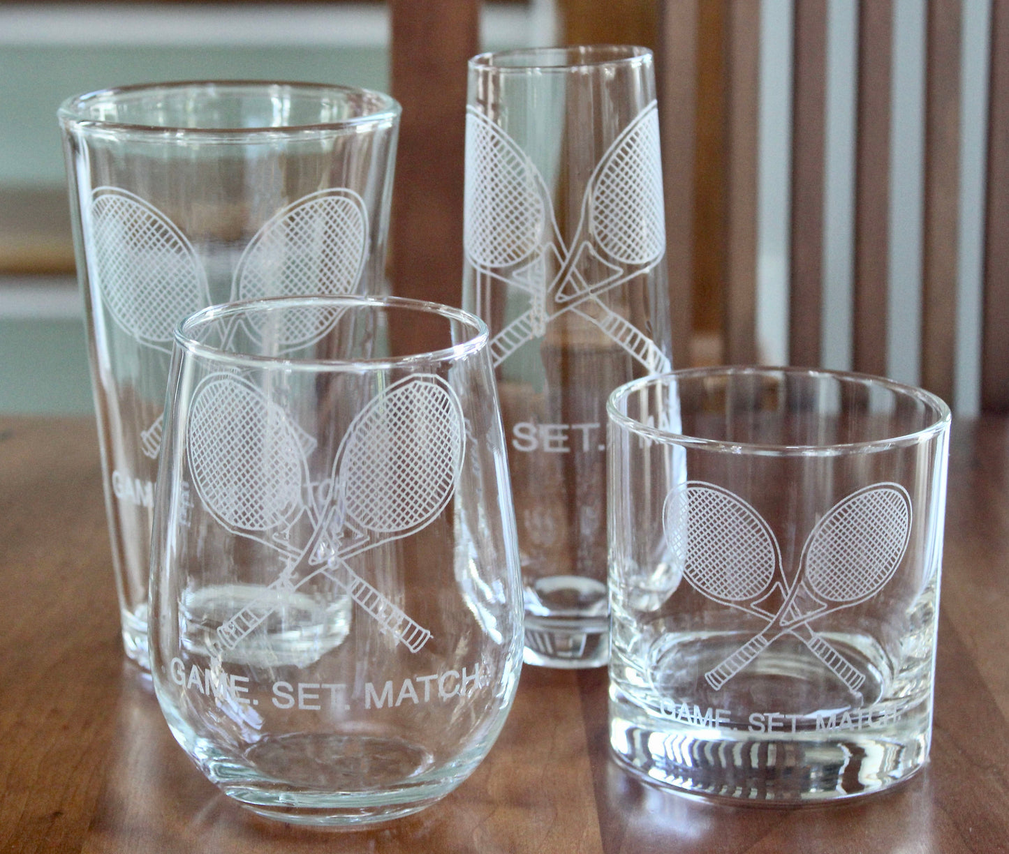Tennis Engraved Glasses - "Game.Set.Match"