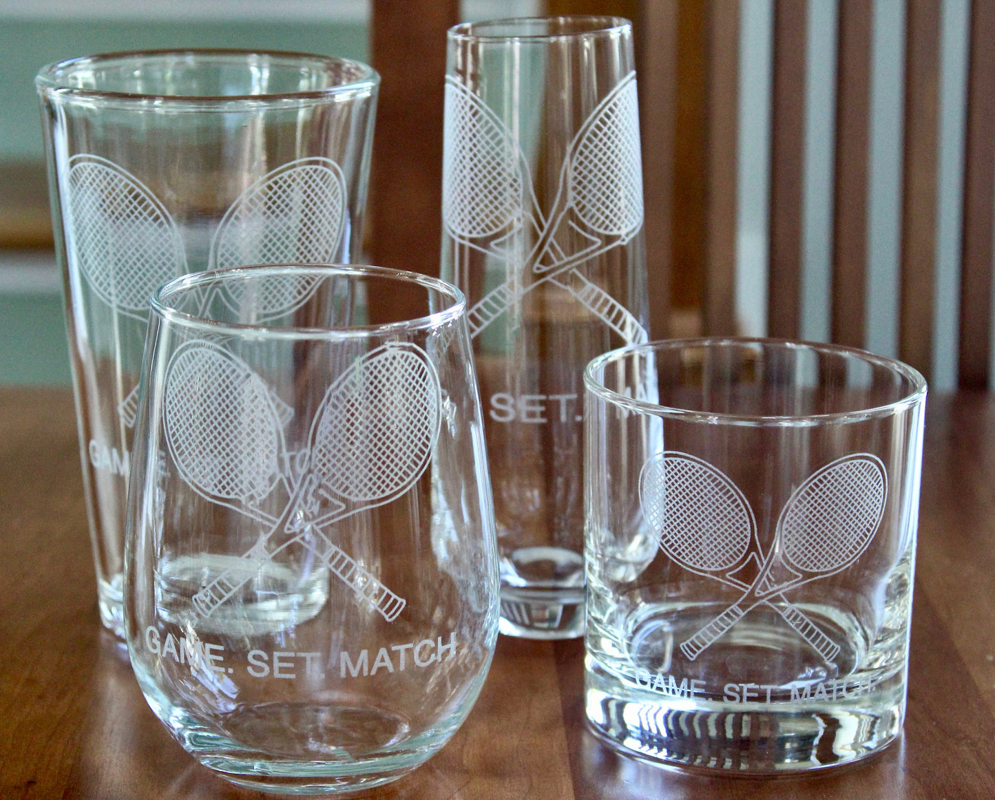Tennis Engraved Glasses - "Game.Set.Match"