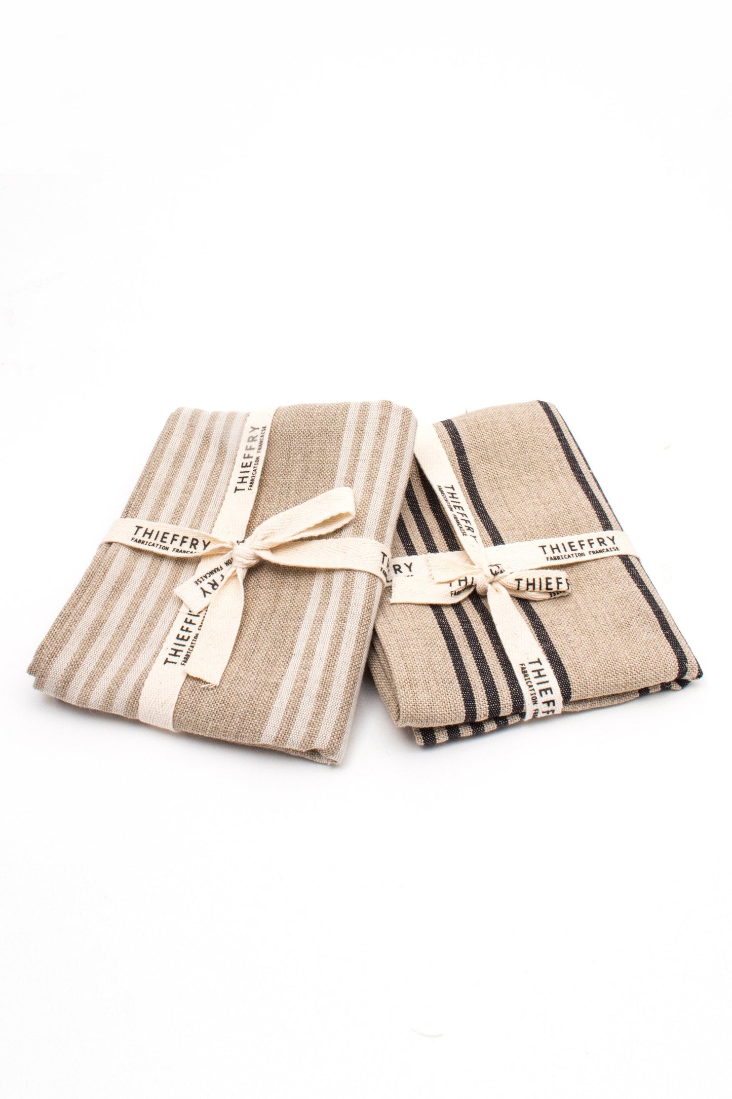 Thieffry Belgian Linen Dishtowels, White Stripe & Natural, Set of 2