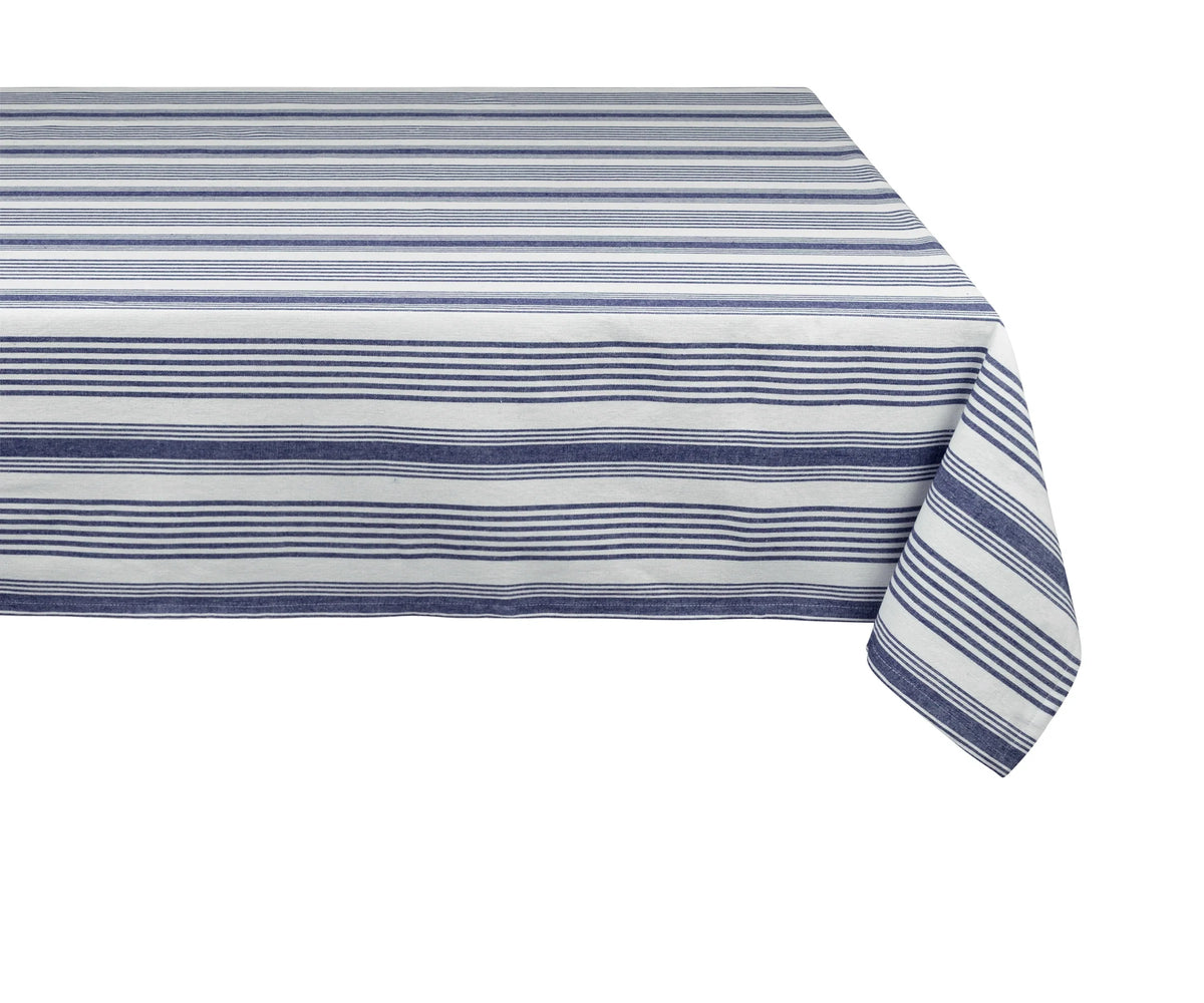 Harbor French Stripe Cotton Tablecloth — Blue & White