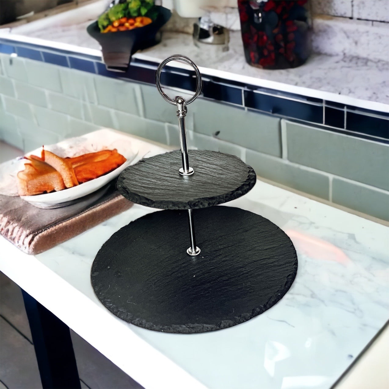Tiered Slate Serving Stand - 3-Tier Dessert & Appetizer Display for Parties