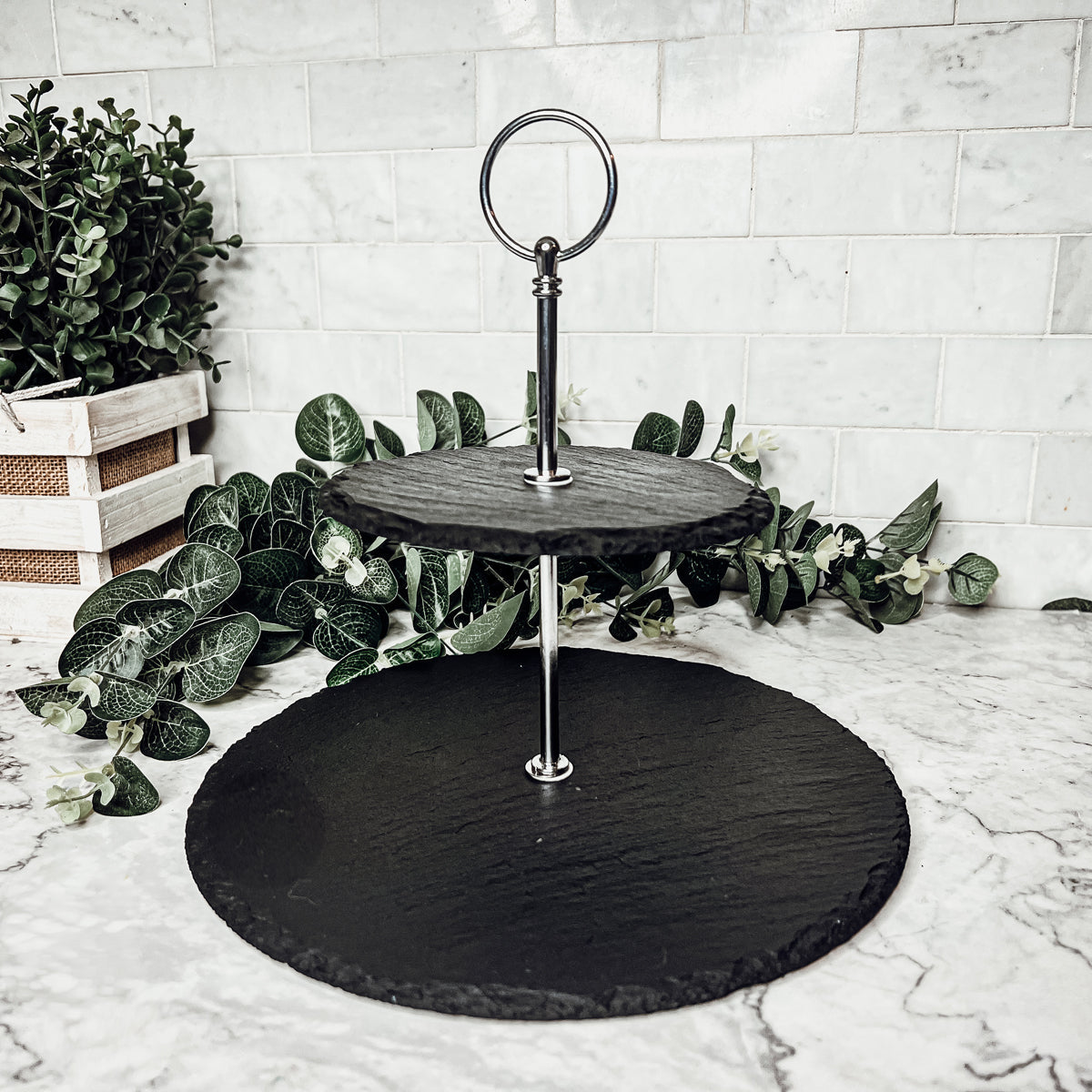 Tiered Slate Serving Stand - 3-Tier Dessert & Appetizer Display for Parties