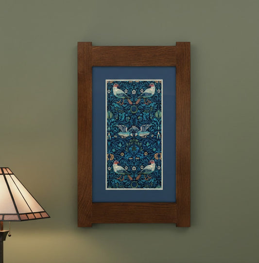 Arts & Crafts Mission Oak Framed Art with Intricate Birds in Bloom