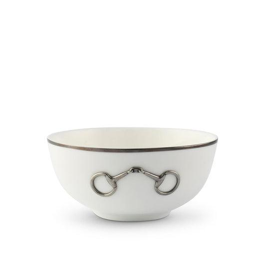 Pewter Bit Bone China Round Cereal Bowl Platinum Rim