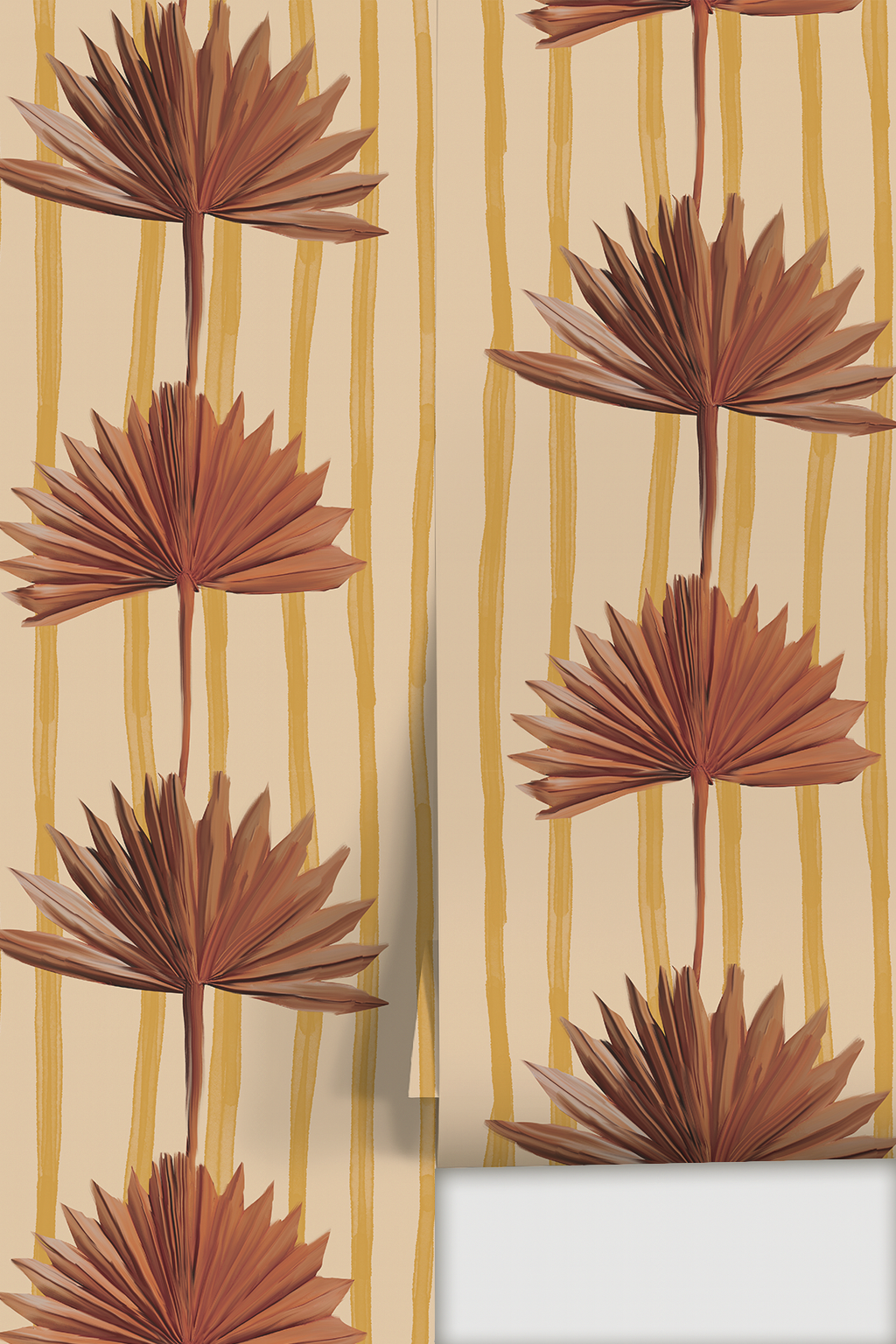 Stripey Palm Wallpaper, nude mustard and rust