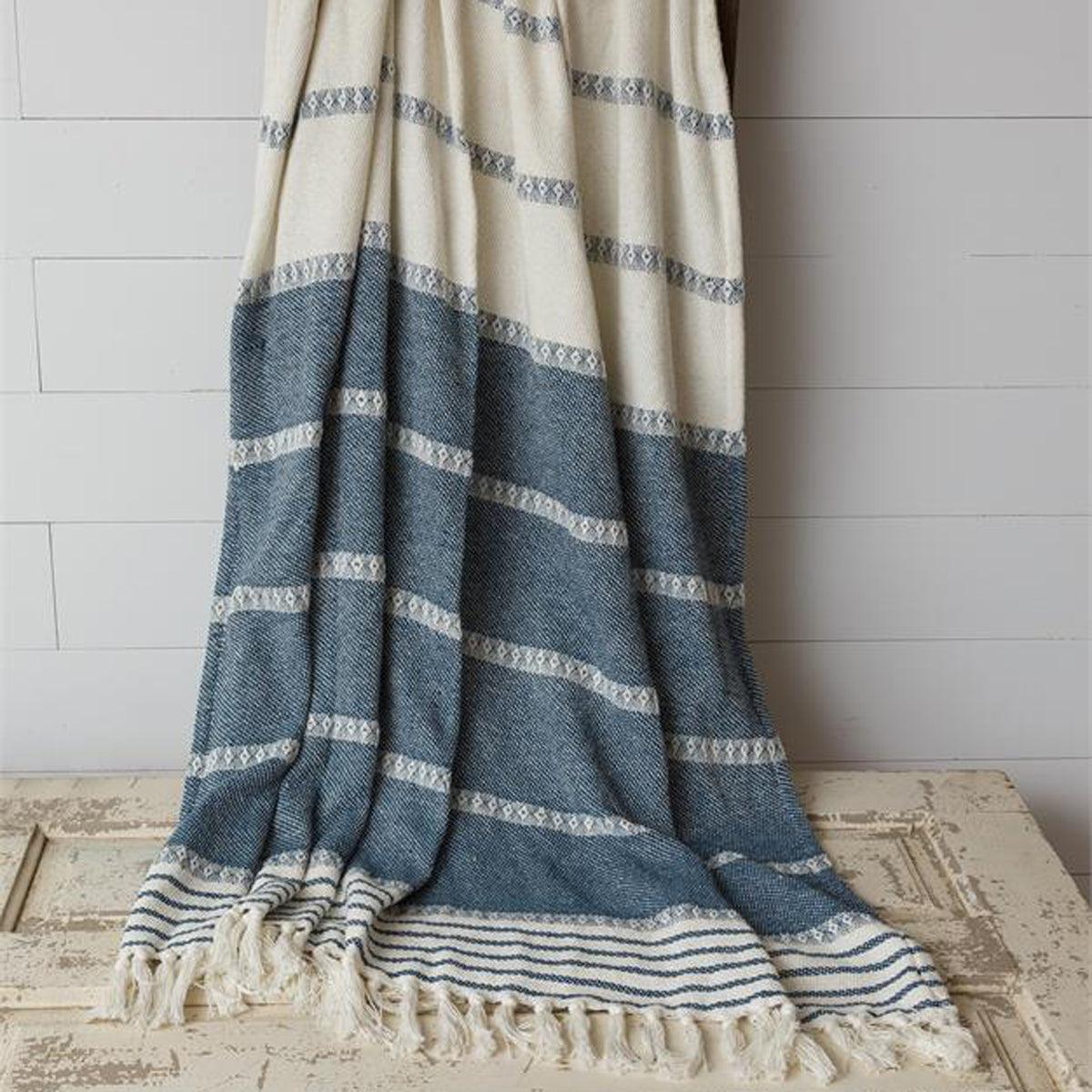 The Waverly Blue & Cream Woven Cotton Throw