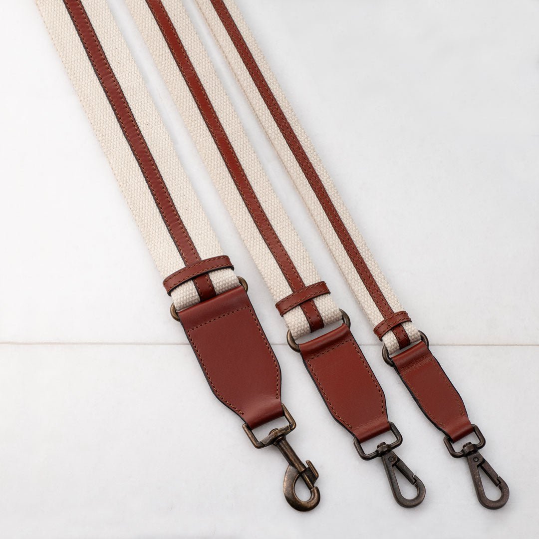 Web/Leather - Cognac on Ivory Guitar Strap