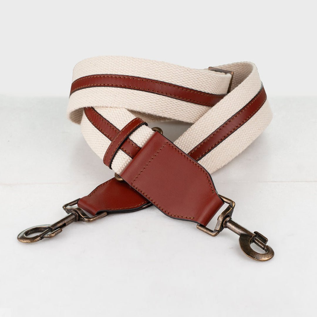 Web/Leather - Cognac on Ivory Guitar Strap