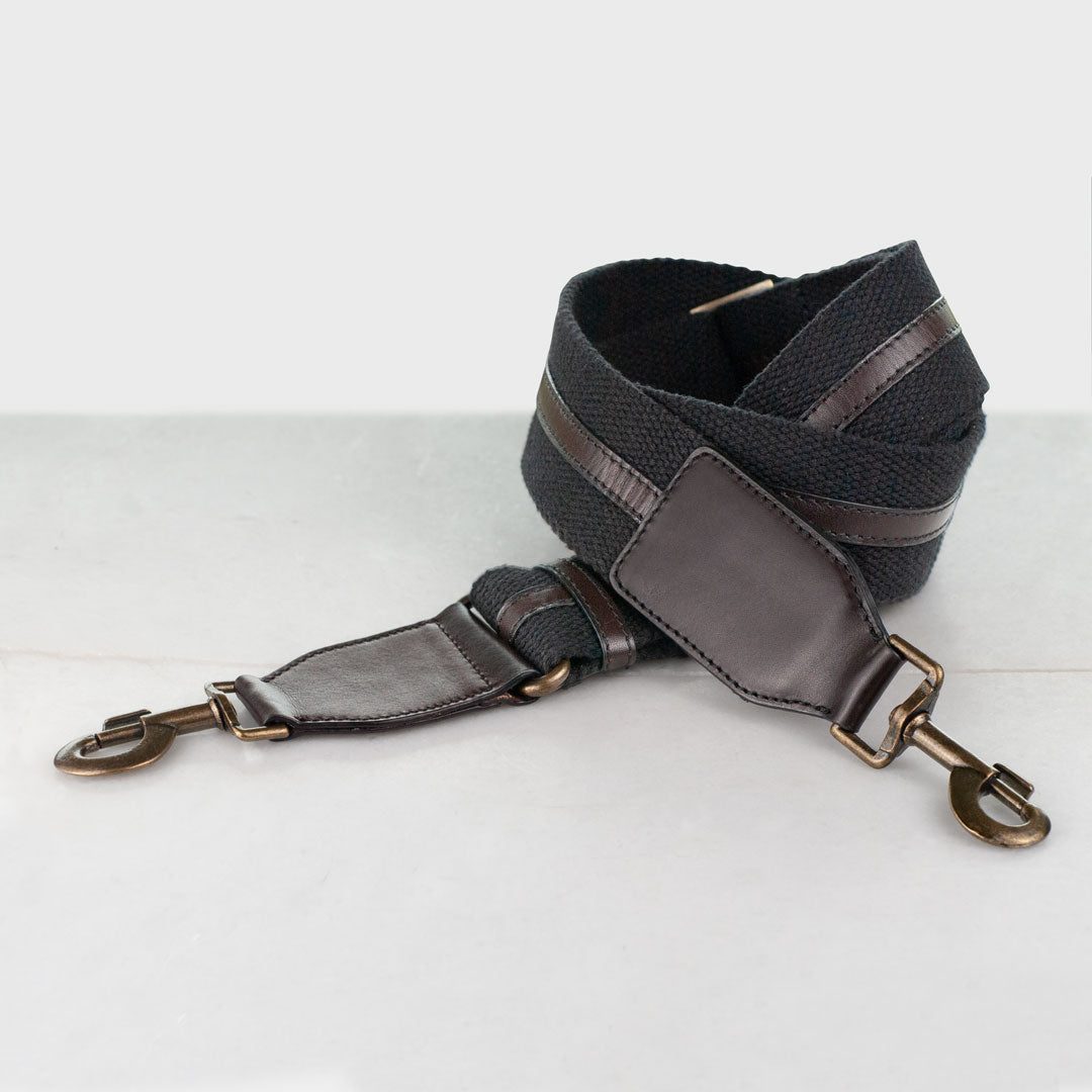 Web/Leather - Brown on Black Guitar Strap