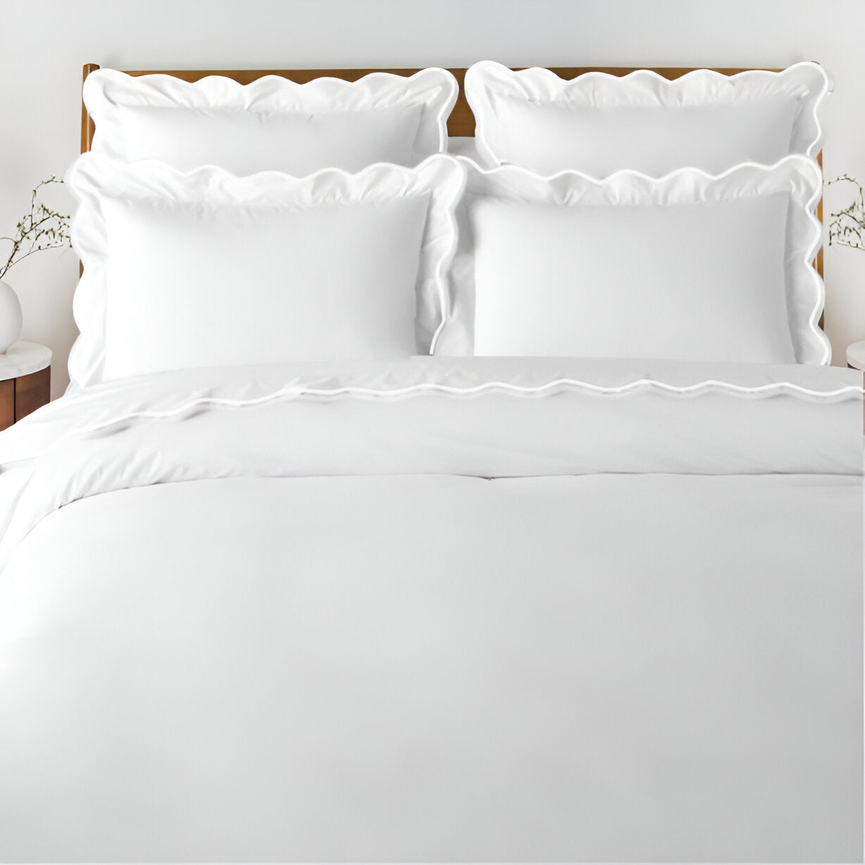 400TC Cotton Scallop Embroidery Sateen Solid Duvet Cover Set