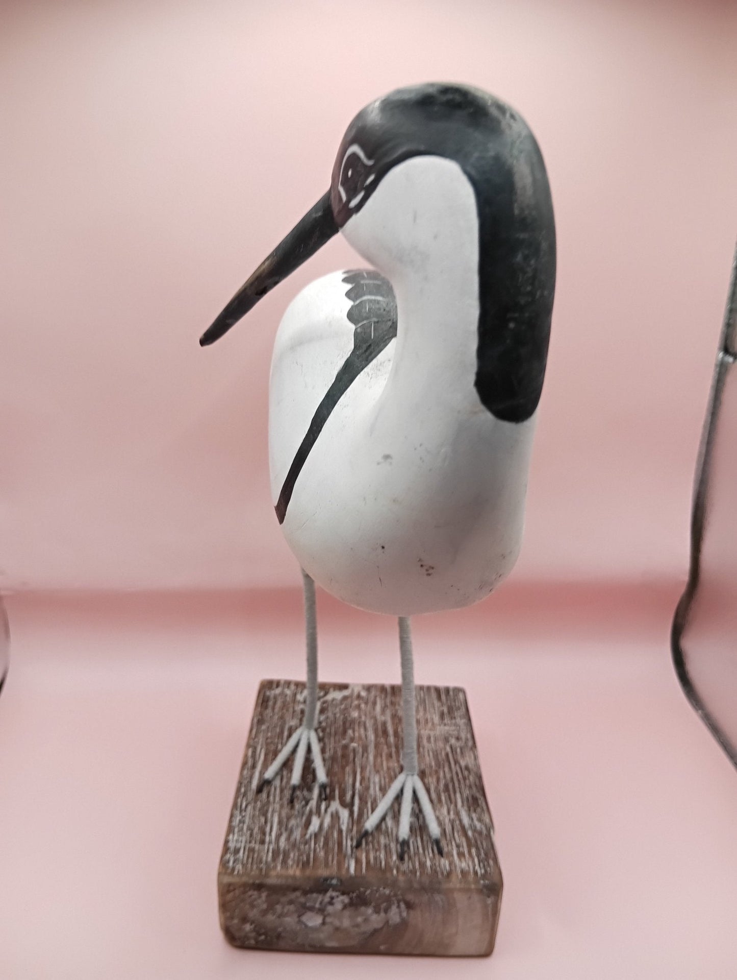 Wooden Avocet Bird Sculptures – 12-13” Coastal Shore Birds on Stands, Two Styles
