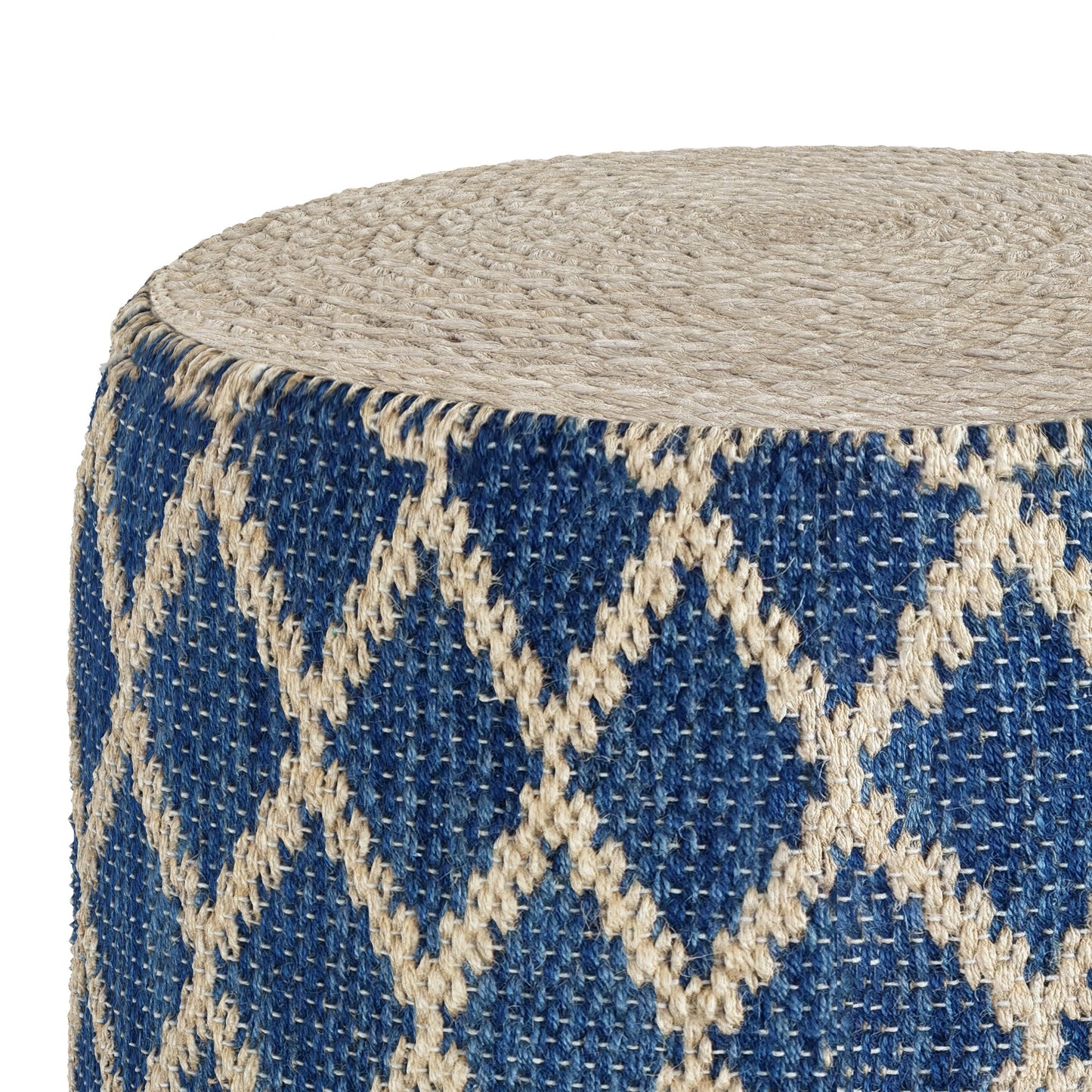 The Edgeley Blue & Natural Woven Jute Pouf